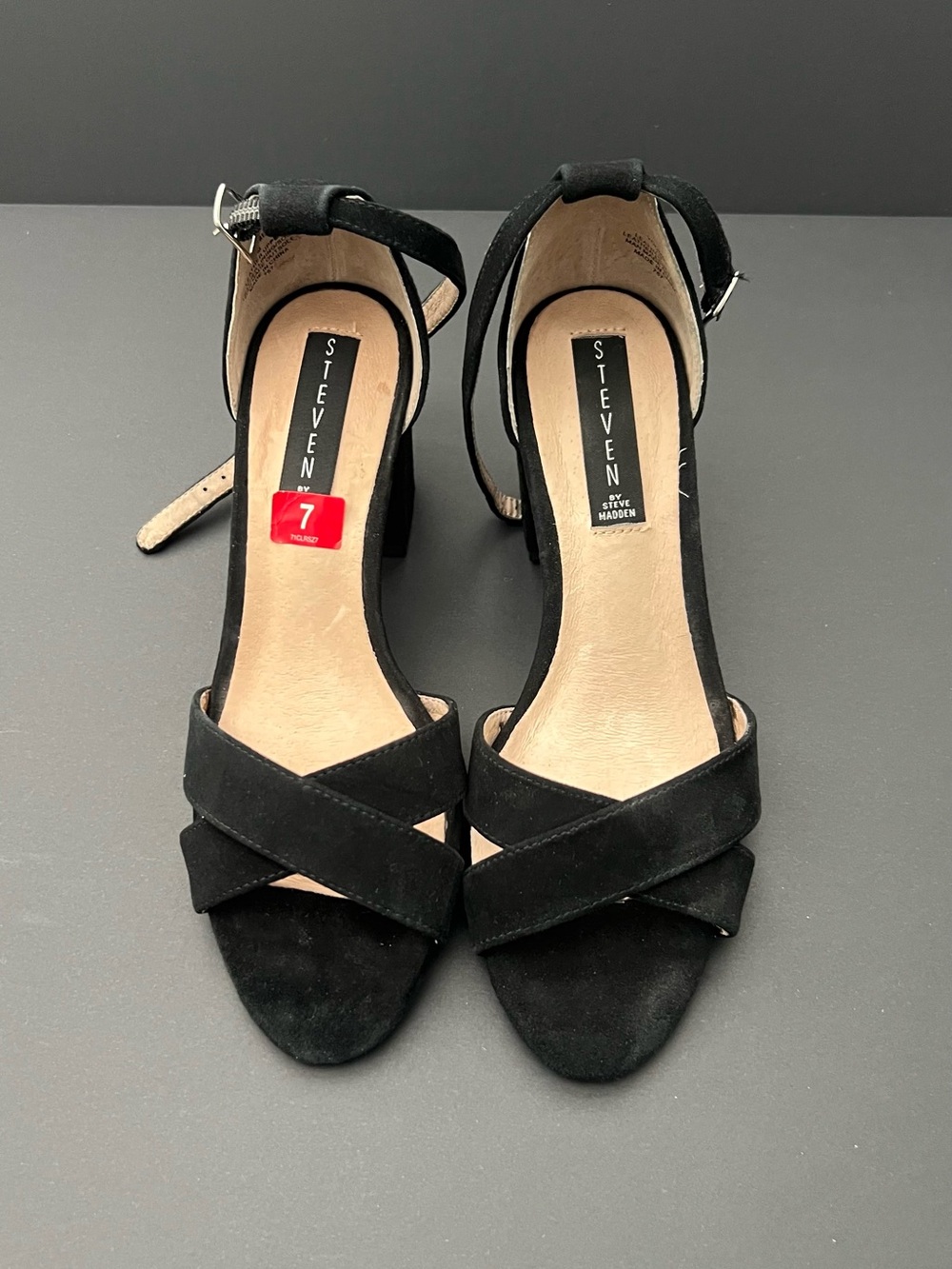 Steven by Steve Madden Black Suede Crisscross Ankle-Strap Heels